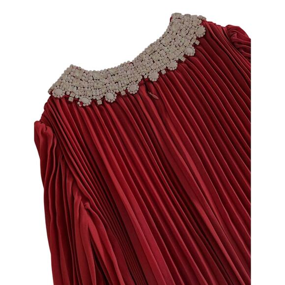 Self Portrait Red Embellished Feather-Trimmed Chiffon Maxi Dress US 8 - Picture 8 of 9